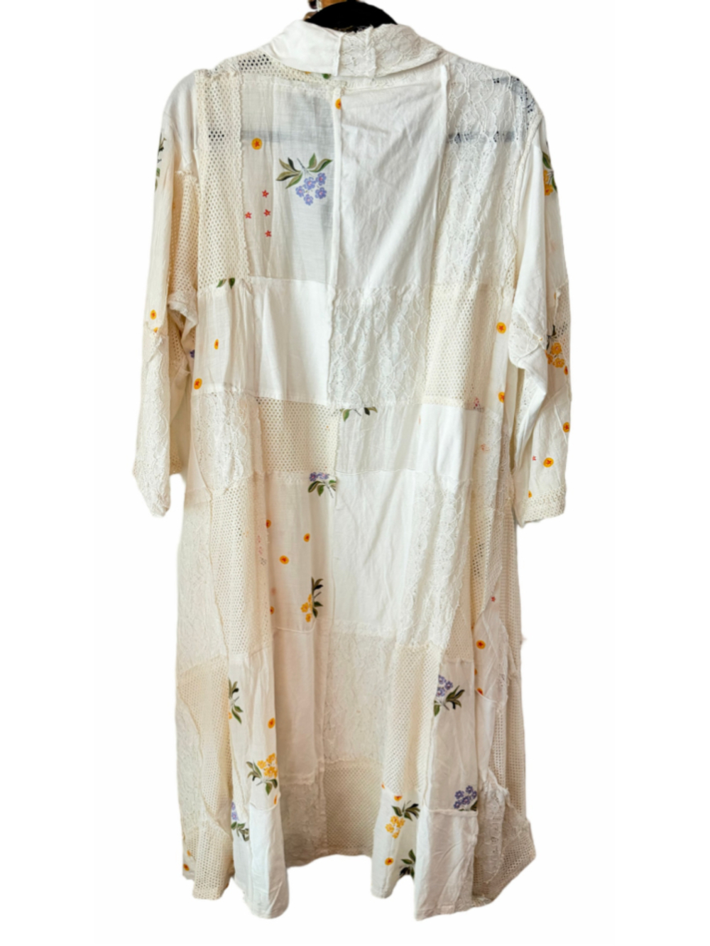 Women's Paper Lace Patchwork Kimono 1X Cotton Silk Cream Floral Lace - Picture 3 of 6